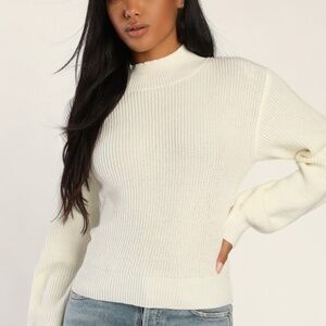Lulus Falling For Autumn Ivory Knit Mock Neck Sweater Top White - Size L